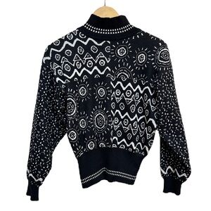 VTG Demetre Ski Sweater 90s Black White Patterned Mock Neck‎ Women’s Small